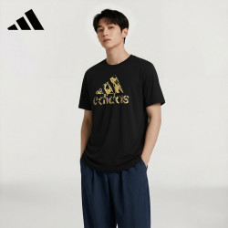 adidas 透气 男士短袖 黑/金 s