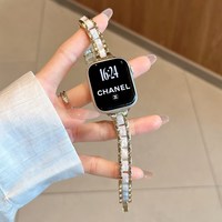 移动端：圣铂 适用苹果手表表带iwatchs11小蛮腰金属拼树脂新款s10表带applewatch9/8/7/6高级感小香风5/se轻奢腕带ultra女