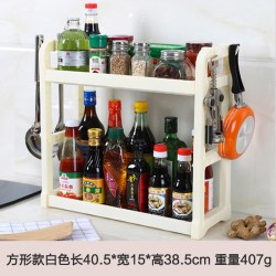 淘工厂 无品牌 QZY 多功能厨房置物架 灰色-双层收纳+带杆刀架 稳固不生锈 防水防油