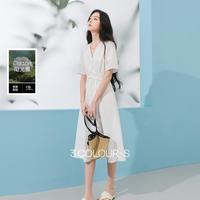 三彩 女士V领连衣裙 S