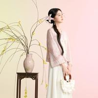 三彩 2026夏秋中式提花盘扣开衫女士短外套