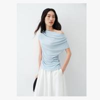 太平鸟 女士斜肩荡领短袖T恤 A7FAD244689
