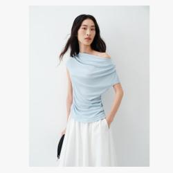 太平鸟 女士斜肩荡领短袖T恤 A7FAD244689