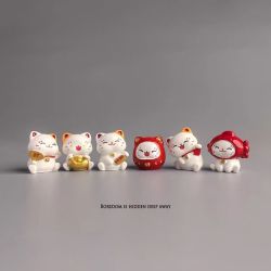 OMGD 车载桌面招财猫摆件（一套六款）送底胶
