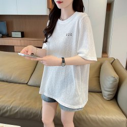 伊馨娴 紫色雪花棉防晒衣短袖t恤女夏装韩版宽松大码薄款冰丝休闲上衣服