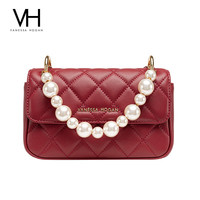 VANESSA HOGAN VH女包知夏软包轻奢牛皮珍珠菱格链条单肩斜挎包七夕礼物送女友 红色-小号
