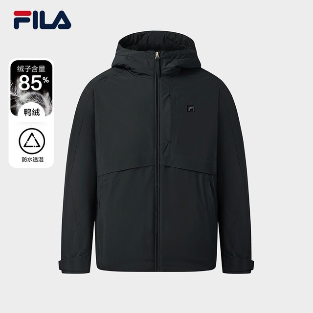 FILA RGB羽绒85鸭绒防水轻薄款斐乐男士冬季商务通勤保暖连帽外套