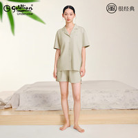 金利来 纯棉翻领短袖短裤家居服套装 水沫绿 XL(170)