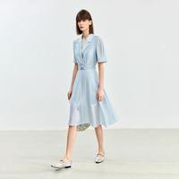 LILY 夏款莫代尔微光高级感经典西装式短袖显瘦连衣裙