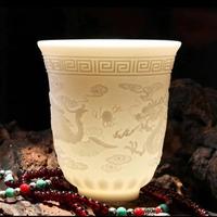 德化白瓷龙凤浮雕主人杯陶瓷品茗杯