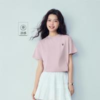 佐丹奴 夏季女式T恤熊猫刺绣凉感T恤女针织小高圆领宽松休闲短袖T恤女