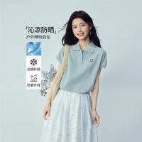 佐丹奴 2026年春夏新款凉感防晒花朵刺绣连片袖POLO女士