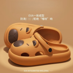 双萌 新款卡皮巴拉洞洞鞋eva厚底女鞋夏季外穿防滑家居凉拖鞋 小氮黄 38-39
