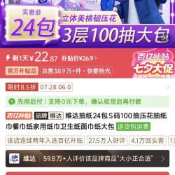 维达 抽纸24包S码100抽压花抽纸巾餐巾纸家用纸巾卫生纸面巾纸大包