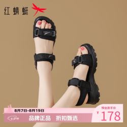 红蜻蜓 女鞋厚底增高沙滩凉鞋 夏季魔术贴凉鞋百搭优雅女士运动休闲凉鞋