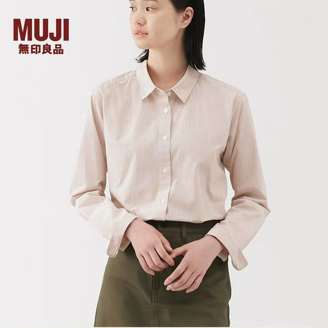 無印良品 MUJI 无印良品 MUJI 女式 水洗平纹衬衫领长袖衬衫白衬衣冬季外套女装