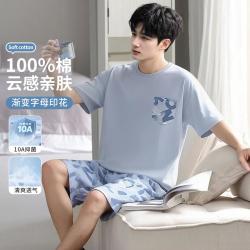 纤丝鸟 男士睡衣舒适居家时尚印花短袖短裤家居服套装外穿