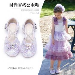 富罗迷 女童公主皮鞋26年夏新款时尚水钻蝴蝶半包凉鞋小女孩高跟鞋