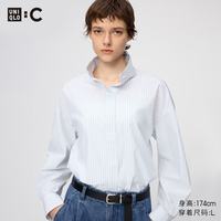 优衣库 棉质立领条纹衬衫/长袖女装合作款/衬衣空调衫489451 01 乳白色 XS