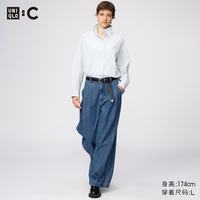 优衣库 宽松牛仔裤/水洗产品女装合作款/弯刀镰刀裤子488450 65 宝蓝色 XS