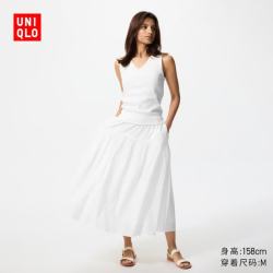 优衣库 487995 休闲抽褶 白色 M 半身裙