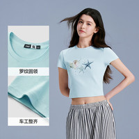 森马 凉感T|短袖T恤女短款图案小个子度假风新款修身烫钻夏装
