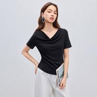 爱依服 莱赛尔荡领收腰显瘦女式针织T恤上衣