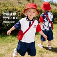 迪士尼宝宝 【满印撞色插肩袖】夏季舒适亲肤男宝宝POLO衫婴幼T恤