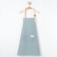 旱龙家居 旱龙 Breathable Cotton Linen Apron 透气棉麻条纹围裙 青蓝色 无袖 防污 日式
