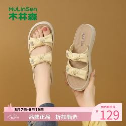 木林森 女士夏季外穿凉鞋 蝴蝶结沙滩凉鞋子百搭时尚半拖凉鞋休闲女拖鞋