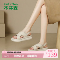 木林森 女鞋增高显瘦罗马凉鞋 夏季厚底交叉带凉鞋休闲优雅百搭女士凉鞋