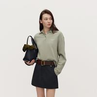 欧时力 秋装 绣花高级100%棉Polo领长袖t恤女