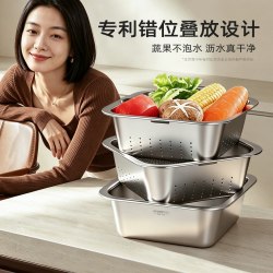 叠放316不锈钢洗菜盆沥水篮新款淘米食品级水果滤厨房漏方形备菜