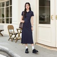 三福 简约休闲翻领POLO短袖连衣裙女夏季褶皱收腰显瘦通勤舒适裙子