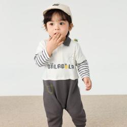 巴拉巴拉 假两件婴儿连体衣爬服哈衣男童新生儿小宝宝包屁衣春秋衣服外穿