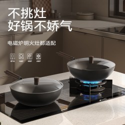 烹帝 郭涛烹帝家用铁锅无涂层不粘炒菜锅炒锅电磁炉燃气灶平底凹面圆底