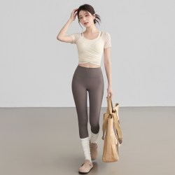 瑜伽服女夏网纱罩衫短袖跑步运动上衣普拉提训练健身文胸t恤衫