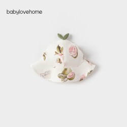 Babylove 啵啵水果茶帽子婴儿夏季竹棉山茶纱布渔夫帽户外遮阳帽
