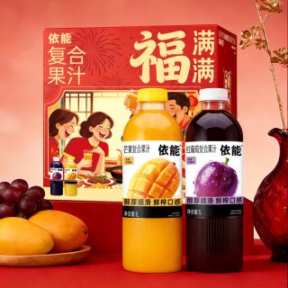 无添加、低至5.8元/瓶：依能 100%果汁 1L*6瓶 礼盒装