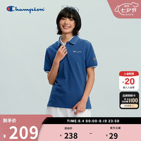 Champion 冠军短袖POLO衫男女26春季新款翻领T恤简约轻商务休闲 灰蓝色 XL