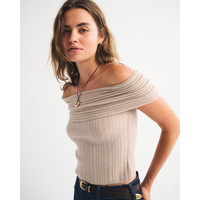 Abercrombie & Fitch 美式性感气质修身一字肩露肩毛衣针织衫25秋冬女装150-5358 浅棕色 XS (160/84A)