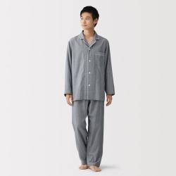 無印良品 MUJI 男式 无侧缝双层纱织长袖睡衣 家居服套装