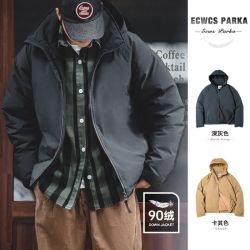 马登 工装日系复古白鸭绒羽绒服防风保暖轻便连帽外套防寒服男冬季