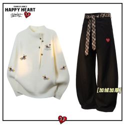 CHARLES JANG'S HAPPY HEART 男女冬季针织衫毛衣加绒加厚直筒休闲裤