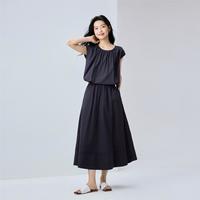 佐丹奴 夏季收褶连袖抽绳上衣松紧腰半身裙两件套套装