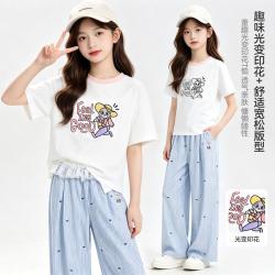 迪士尼 休闲百搭儿童夏装T恤新款女童短袖宽松纯棉中大童