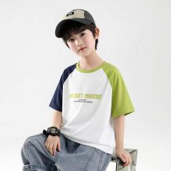 迪士尼 夏季薄款100%纯棉男童中大童短袖上衣儿童T恤