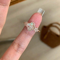 洛梵欣饰 温柔粉贝母四叶花幸运草戒指闪耀锆石花朵轻奢可调节开口戒指 白色贝壳 开口可调节