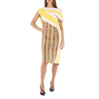 BURBERRY Bright Straw 女士连衣裙 Graphic-Print Boat Neck Asymmetric Dress