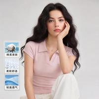 Mind Bridge 翻领POLO衫 女士短袖T恤 夏季V领显瘦简约甜美字母刺绣上衣